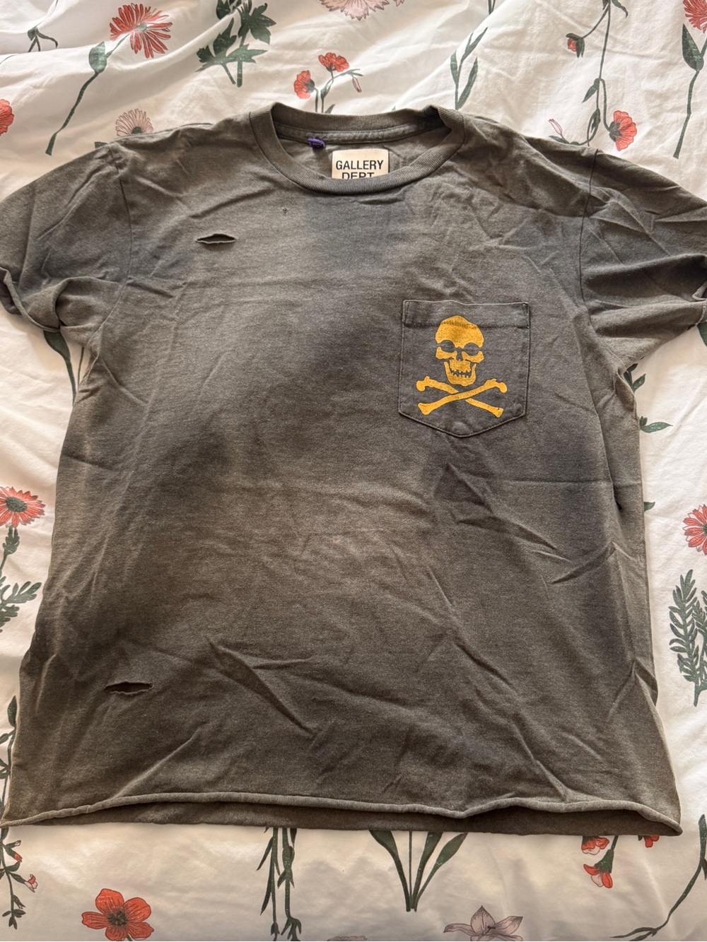 Gallery Dept Charcoal Pocket Tee with Yellow Skull Graphic